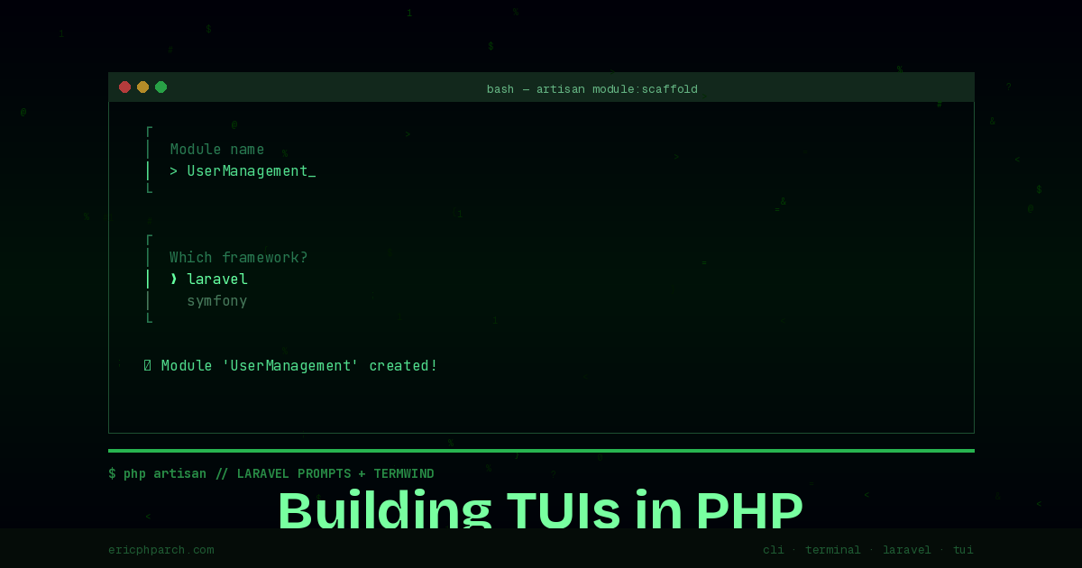 Featured image for "Building Beautiful TUIs in PHP with Laravel Prompts and Termwind"