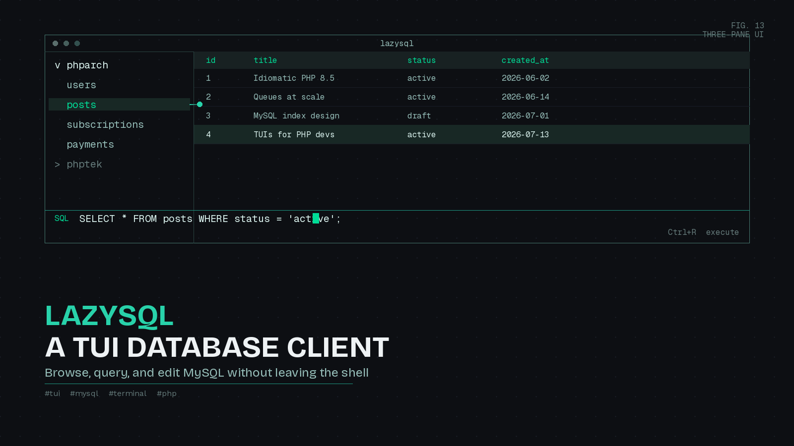 Preview image for Stay in the Terminal: Managing MySQL with lazysql, a TUI Database Client