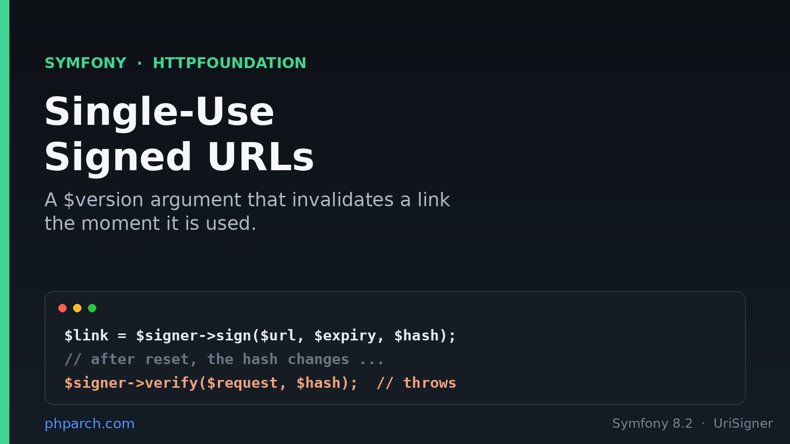 Featured image for "Single-Use Signed URLs Are Coming to Symfony's UriSigner"